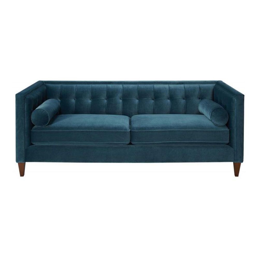 Jennifer Taylor Home Jack Tufted Tuxedo Sofa Double Cushion in Satin Teal Velvet, , large