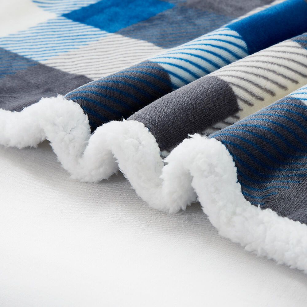 Duke Imports Flannel Sherpa Plaid Throw in Blue and Grey, , large