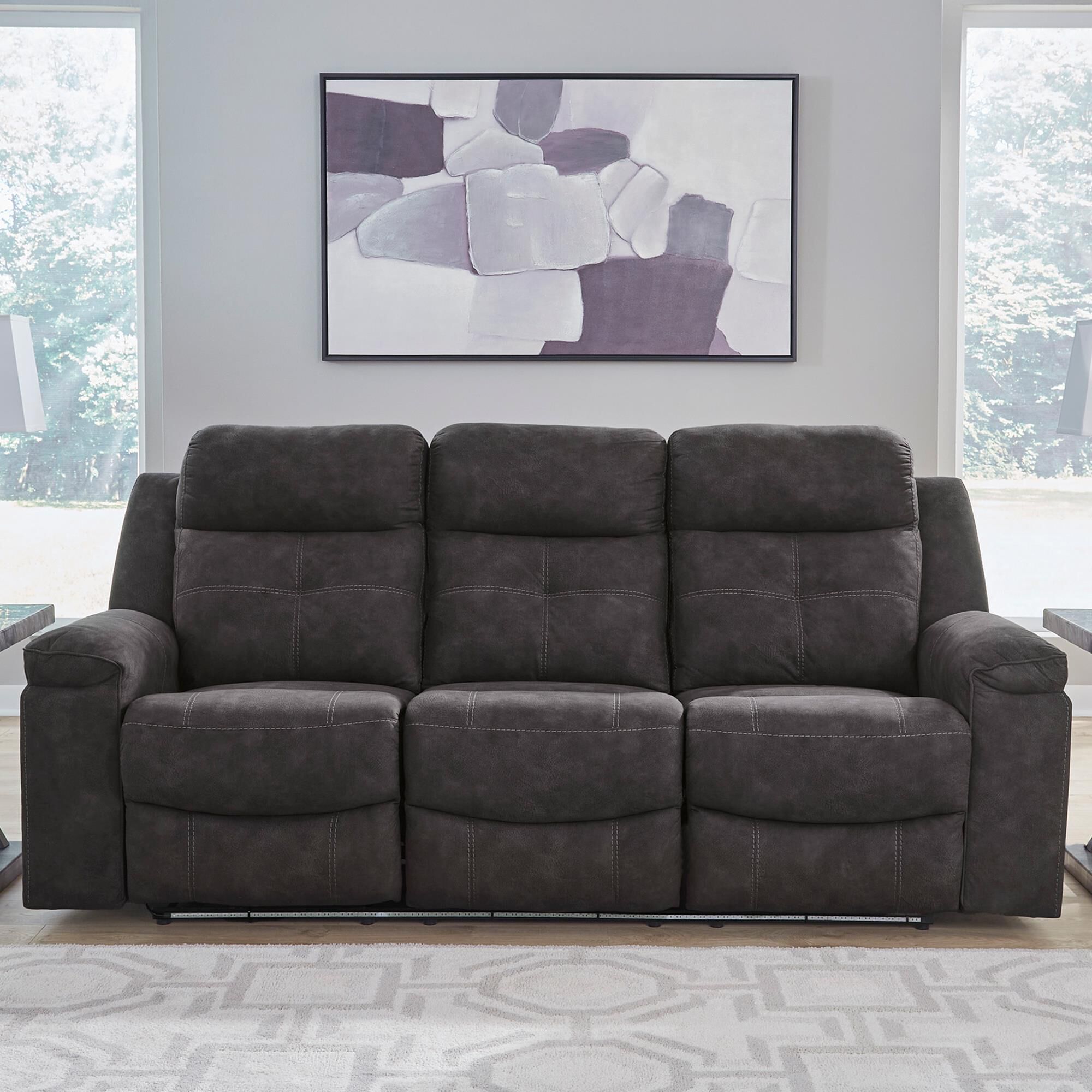 Ashley Brysonview Manual Reclining Sofa in Charcoal