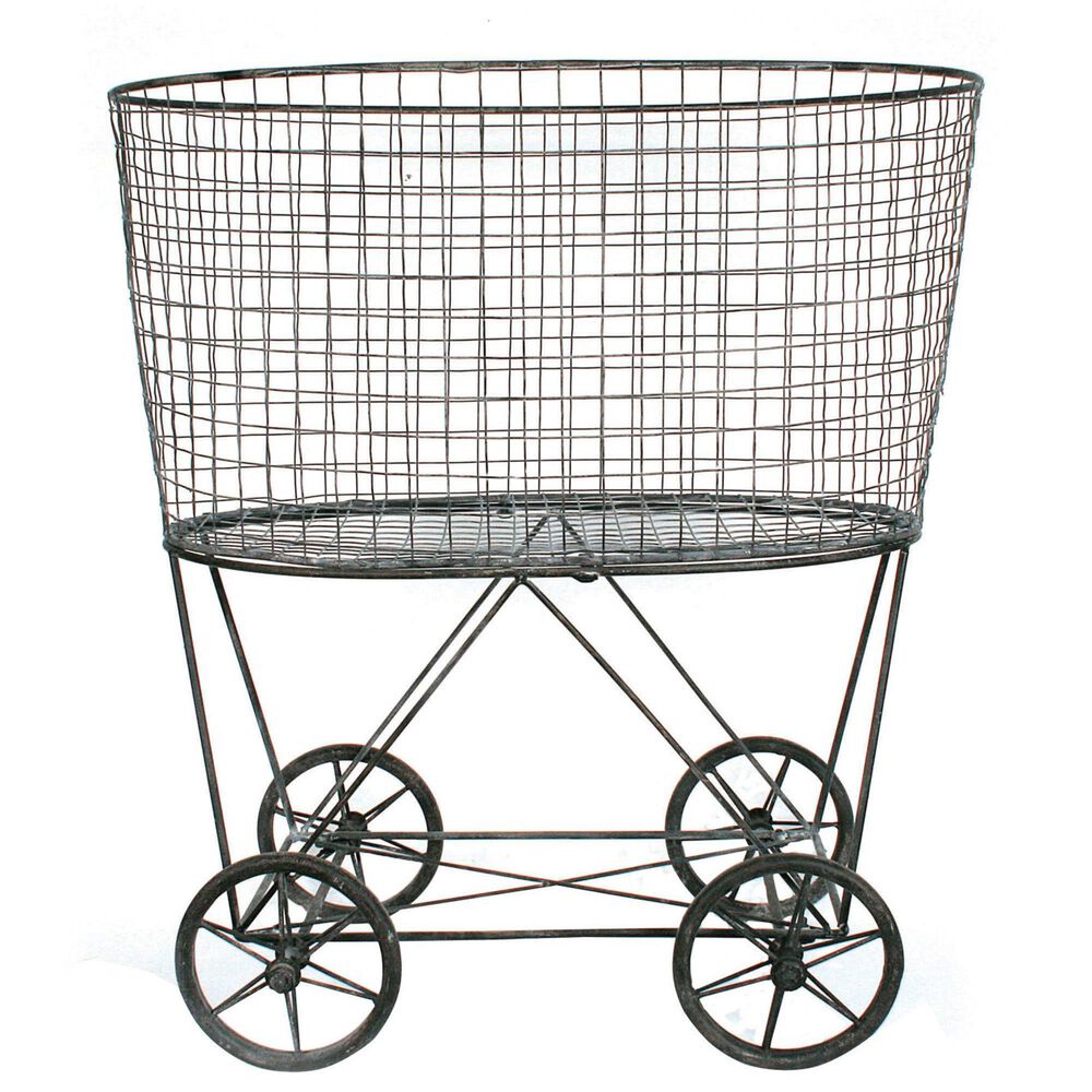 Creative Coop Metal Rolling Laundry Cart with Rack in Grey, , large