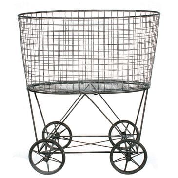 Creative Coop Metal Rolling Laundry Cart with Rack in Grey, , large