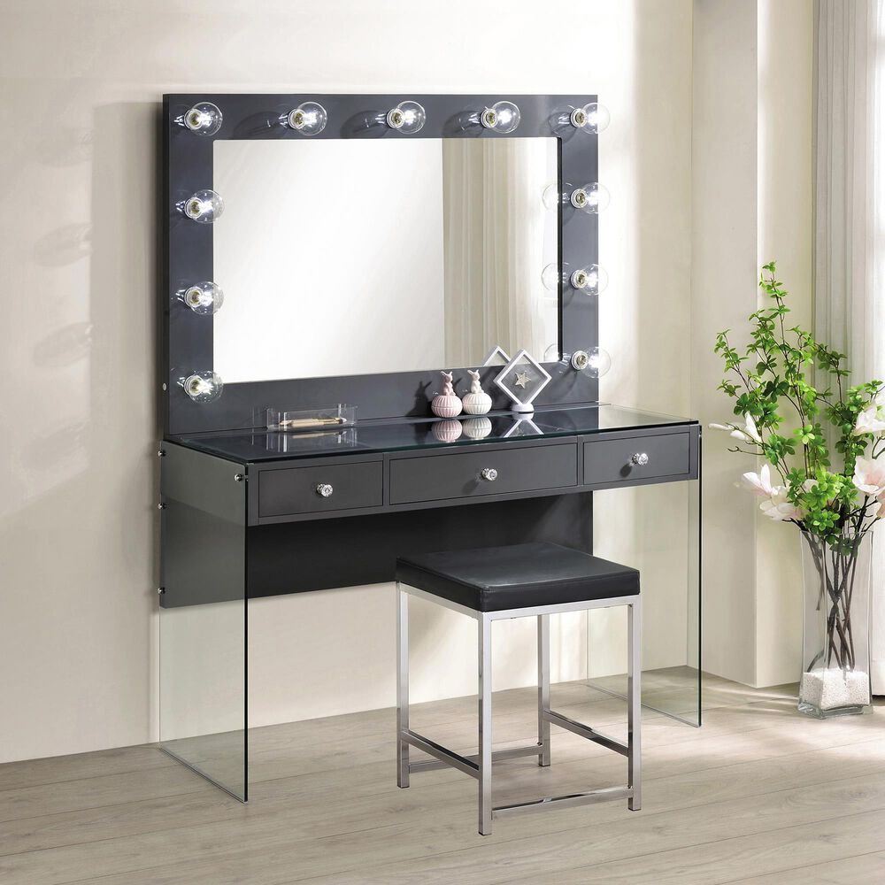 Pacific Landing 47&quot; Vanity Set with LED Accent in Grey High Gloss and Clear, , large