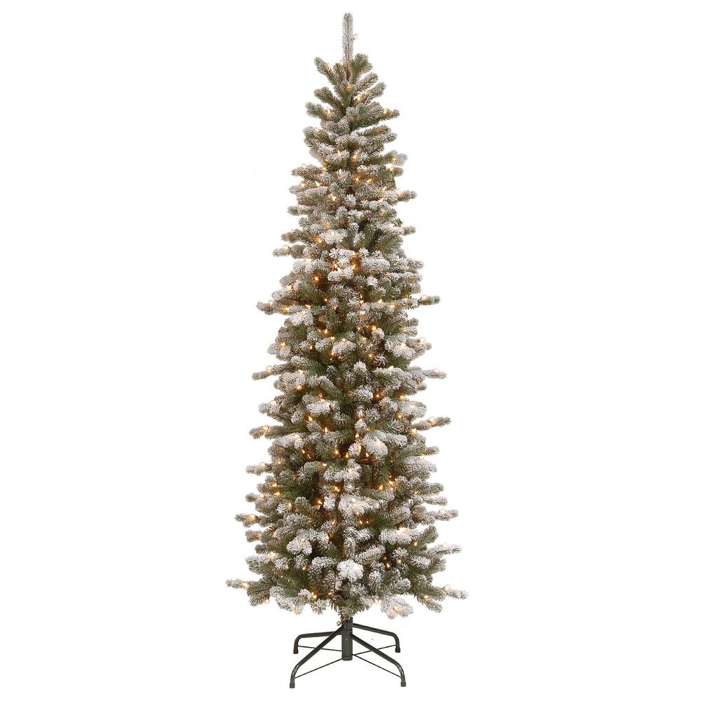 National Tree 7.5 ' PowerConnect(TM) Snowy Sheffield Spruce Pencil Slim with White Lights, , large
