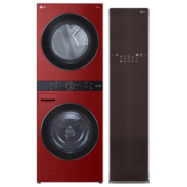 LG WashTower with Electric Dryer in Candy Apple Red and Wi-Fi Enabled Steam Clothing Styler in Espresso , , large