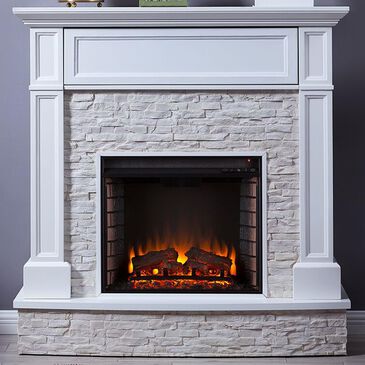 Southern Enterprises Aldrew Electric Media Fireplace in White/Rustic White Riverstone, , large