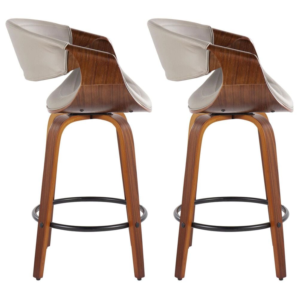 LumiSource Symphony 26" Swivel Counter Stool with Grey Upholstery in Walnut and Black (Set of 2), , large