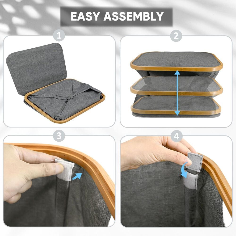 HOMLUX 36 Gallon Laundry Hamper with Lid in Grey, , large