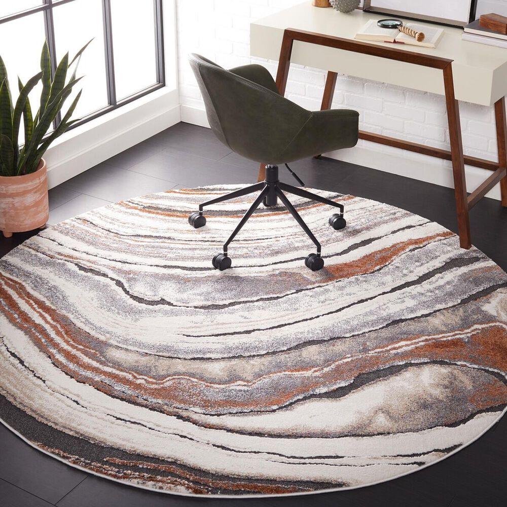 Safavieh Cyrus Shag CYR134F CYRUS SHAG 6&#39;7&quot; Round Grey and Rust Area Rug, , large
