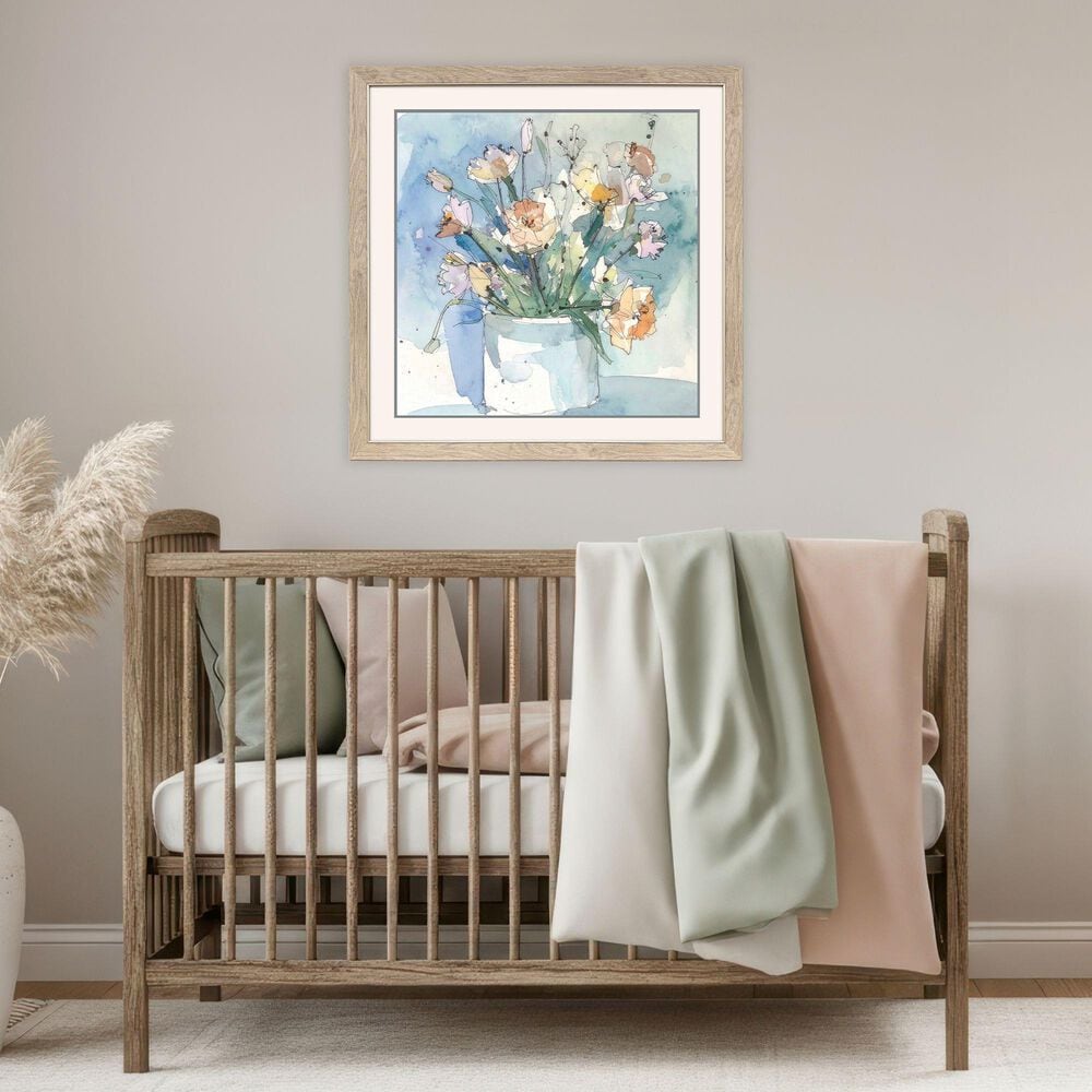 Paragon 30" Square White Flower Pot II Wall Art in Blue, , large