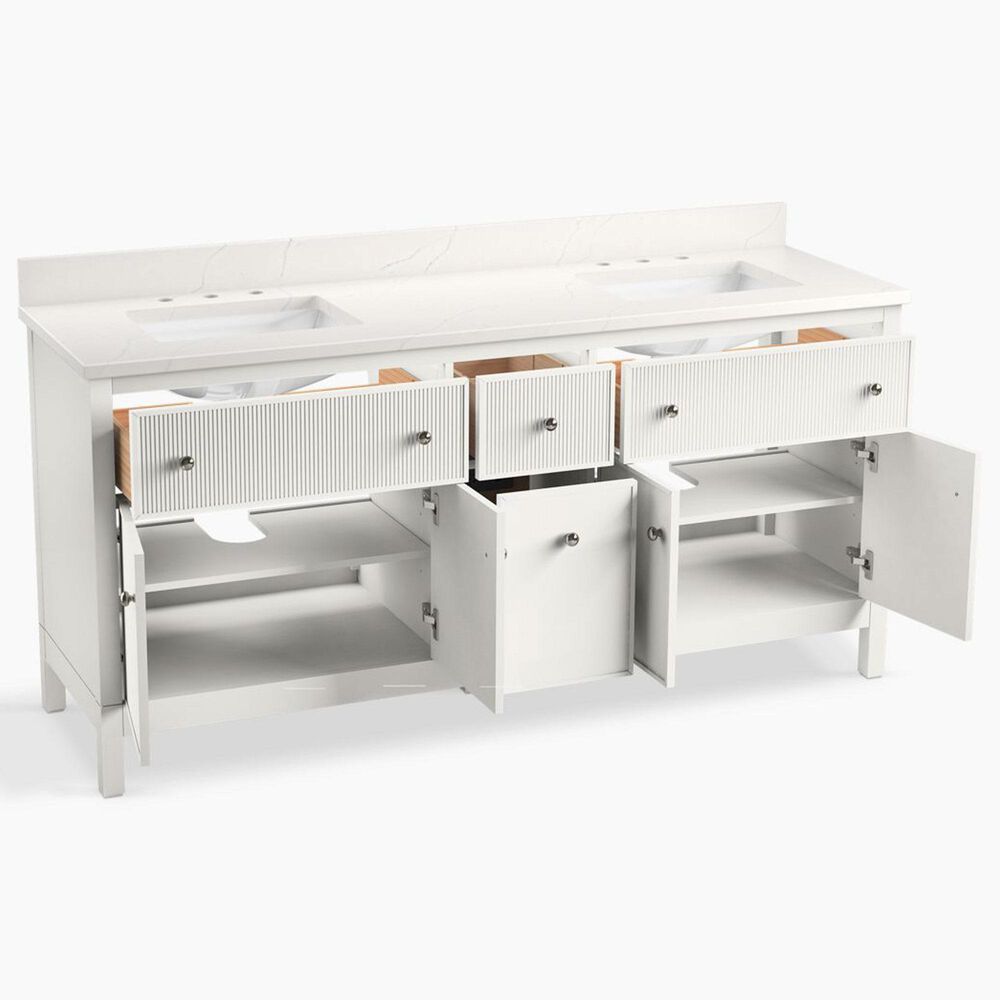 Kohler Malin 72" Double Bathroom Vanity in White with 3 cm White Quartz Top and Rectangular Sinks, , large