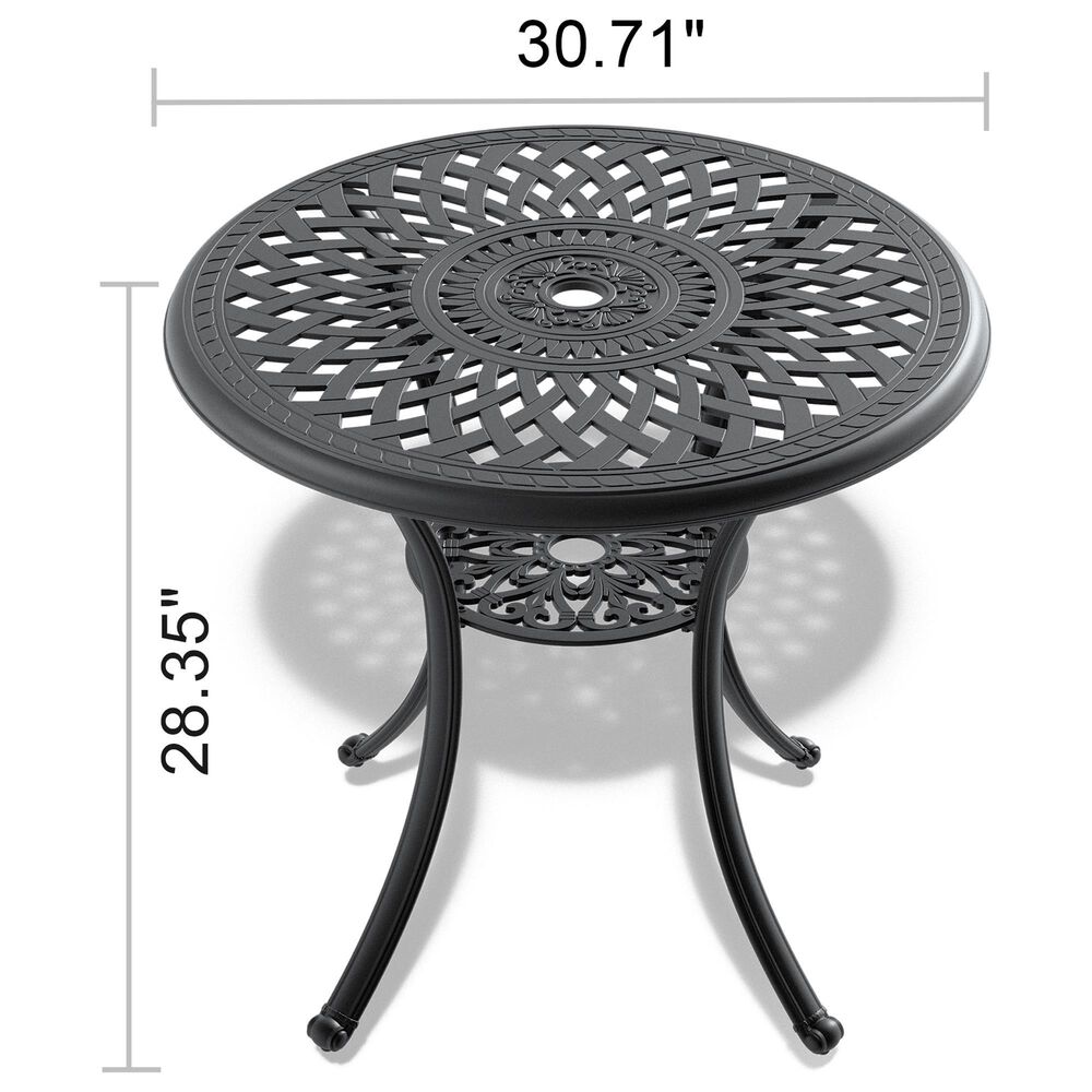 Hearth and Haven Aluminum Patio Dining Table With Umbrella Hole and Bottom Shelf in Black, , large