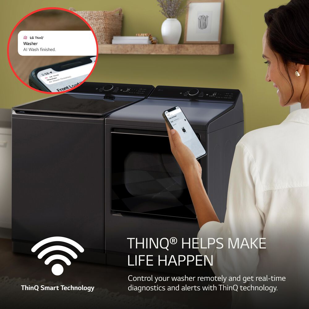 LG 5.3 cu. ft. SMART Top Load Washer in Matte Black with Agitator, Easy Unload and TurboWash3D Technology, , large