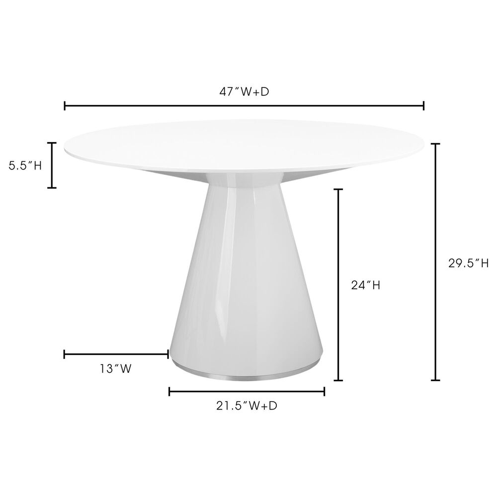 Moe&#39;s Home Collection Otago 47&quot; Dining Table in Gloss White and Brushed Stainless Steel - Table Only, , large