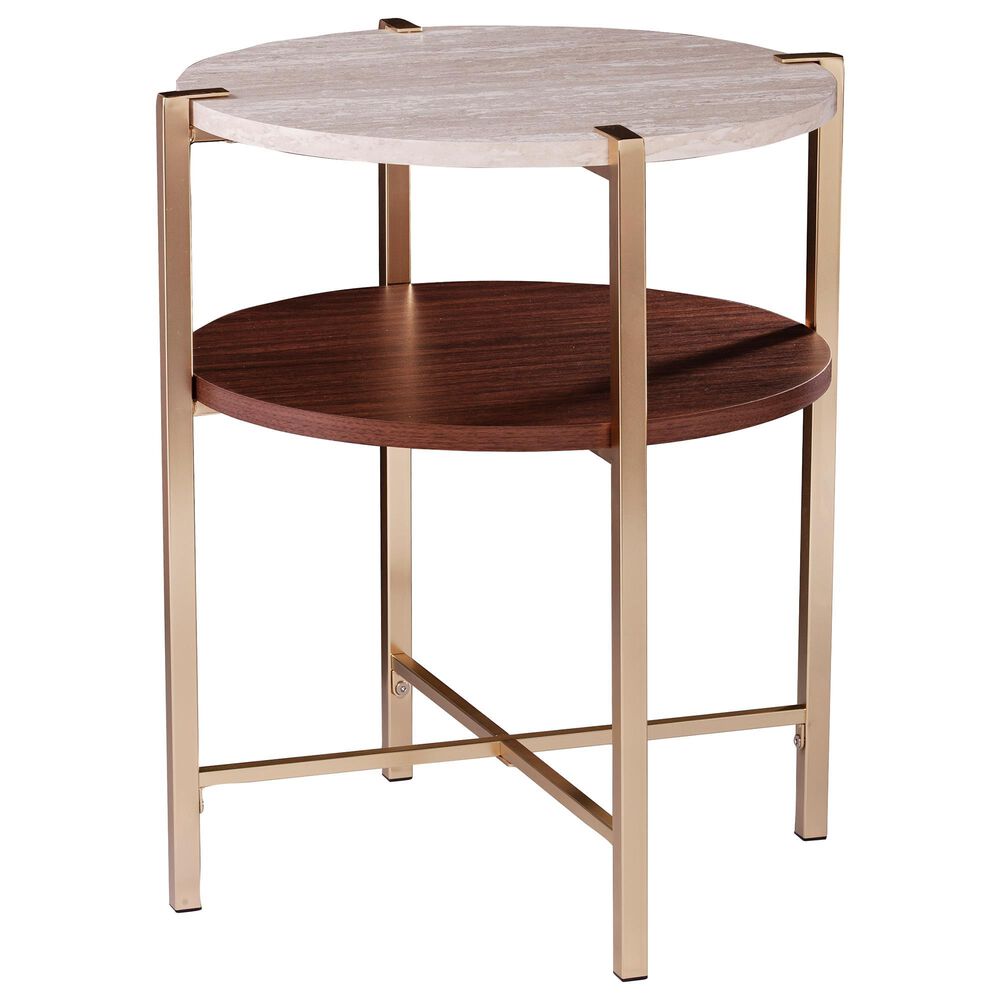 Southern Enterprises Ardmillan End Table in Brass/Tobacco/White, , large