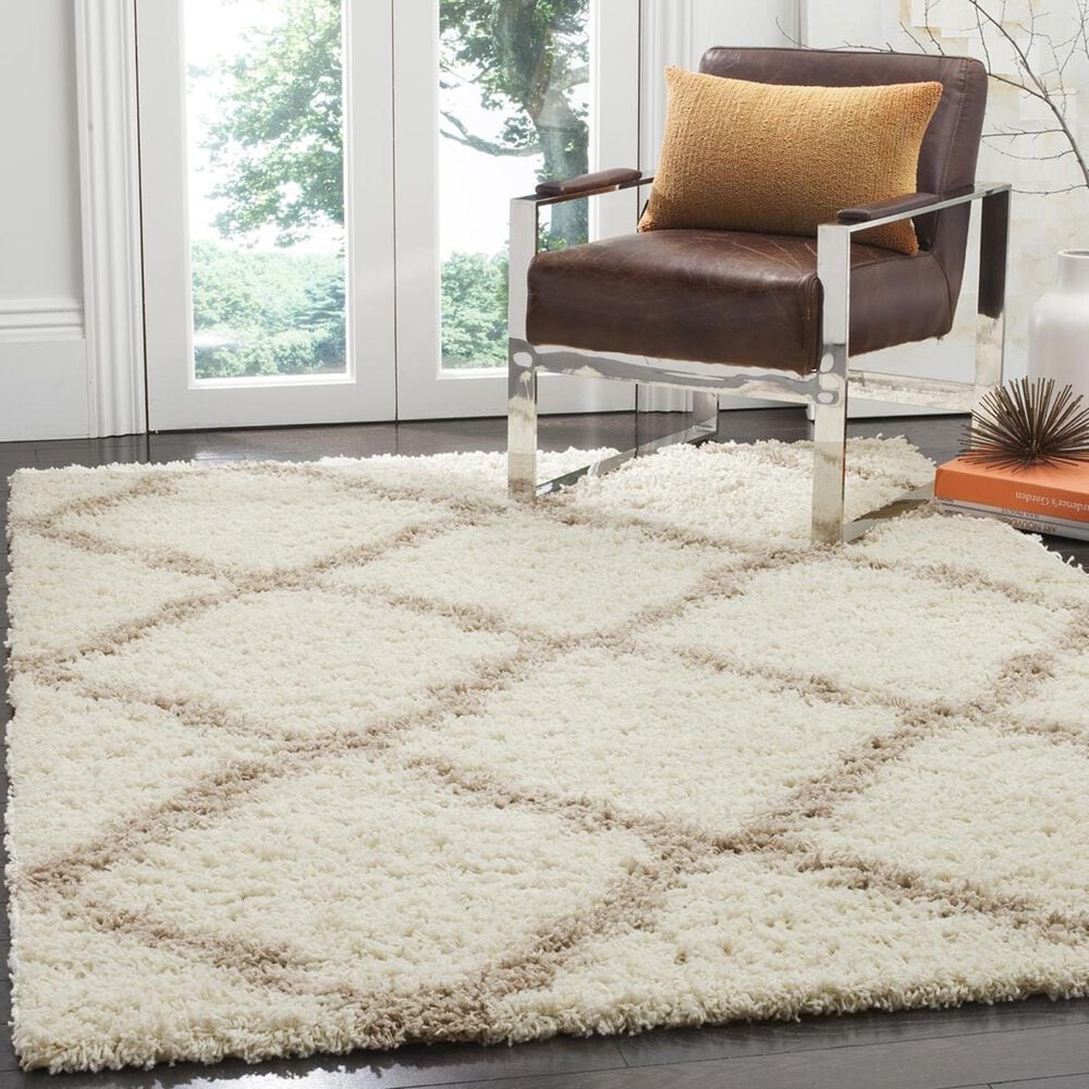 Safavieh Dallas Shag SGD257B-5 5&#39;1&quot; x 7&#39;6&quot; Ivory/Beige Area Rug, , large
