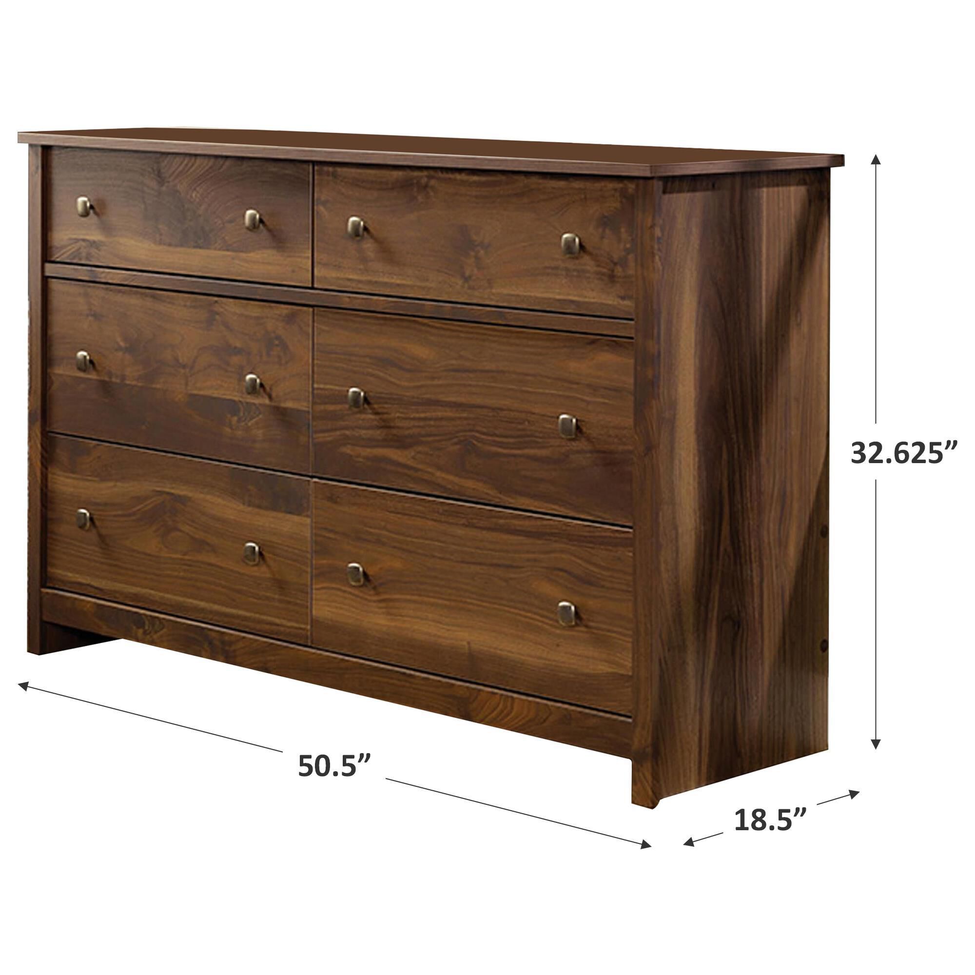 Sauder River Ranch 6-Drawer Dresser in Grand Walnut