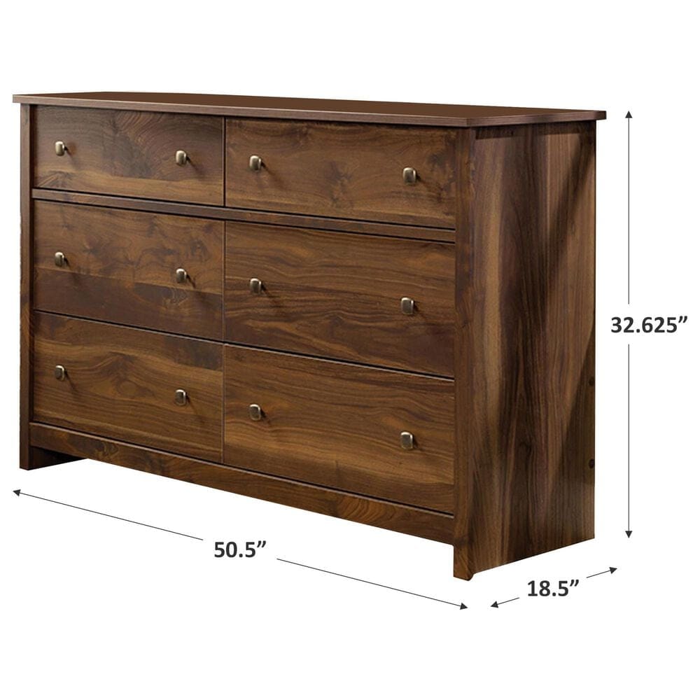 Sauder River Ranch 6-Drawer Dresser in Grand Walnut, , large