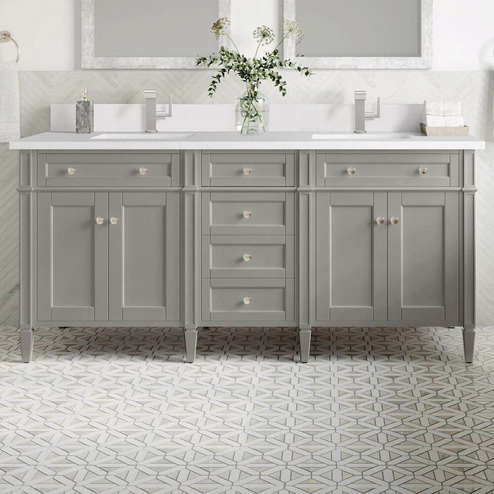 James Martin Vanities Brittany 72&quot; Double Bathroom Vanity in Urban Gray with 3 cm White Zeus Quartz Top and Rectangular Sinks, , large