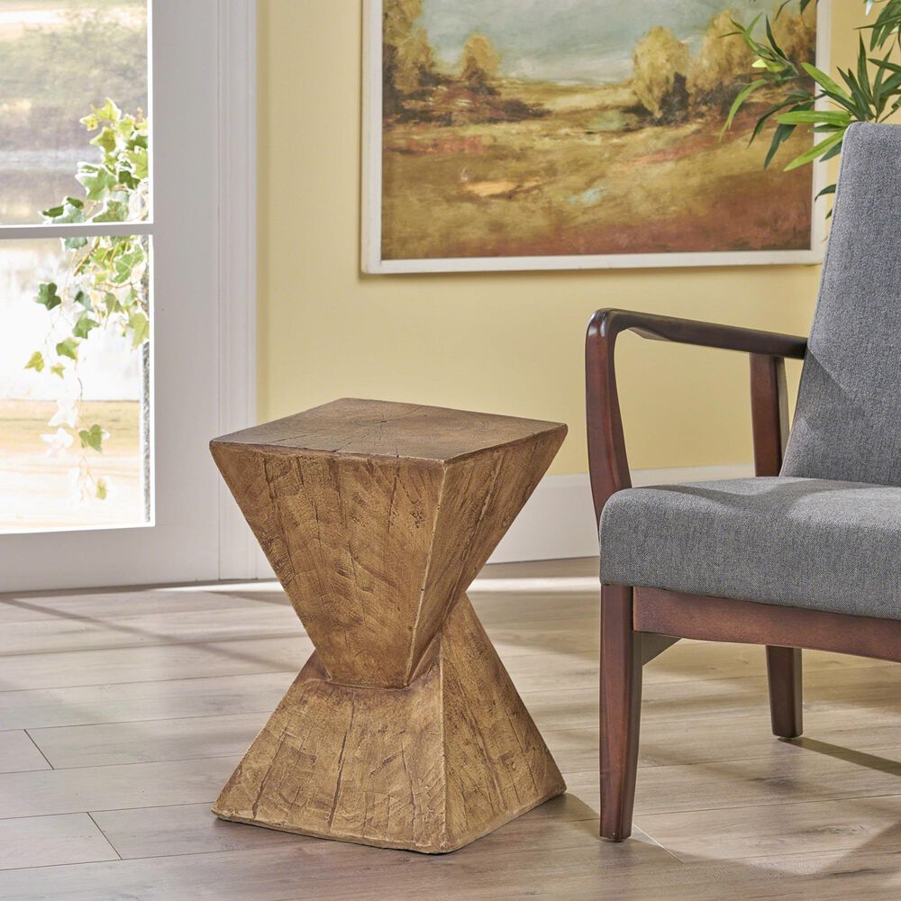 Hearth and Haven Tess Outdoor Twist-Shape Side Table in Natural, , large