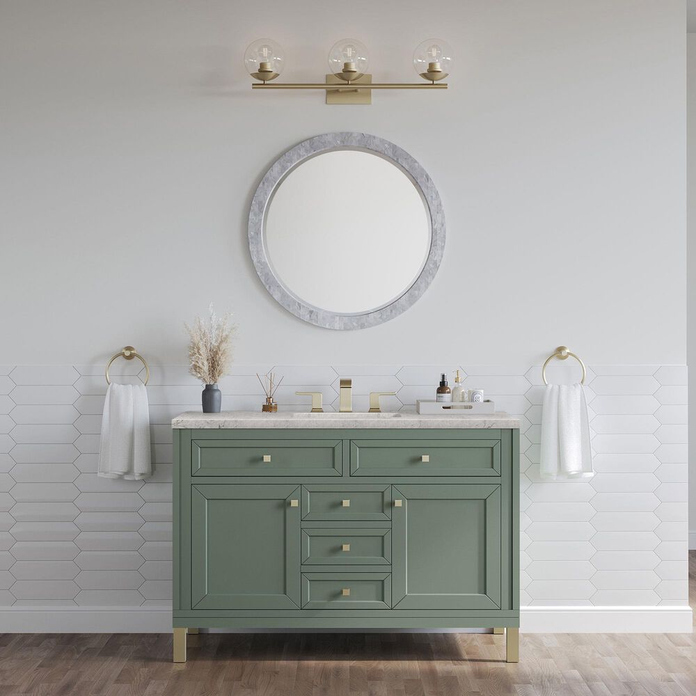 James Martin Vanities Chicago 48&quot; Single Bathroom Vanity in Smokey Celadon with 3 cm Eternal Jasmine Pearl Quartz Top and Rectangular Sink, , large