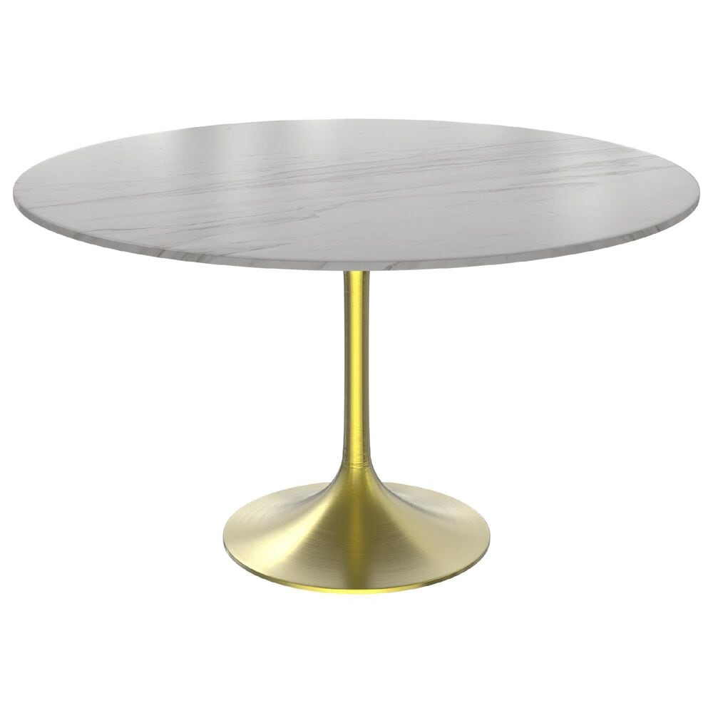 Leisuremod LeisureMod Verve Collection 48 Round Dining Table, Brushed Gold Base with Sintered Stone White Top, , large