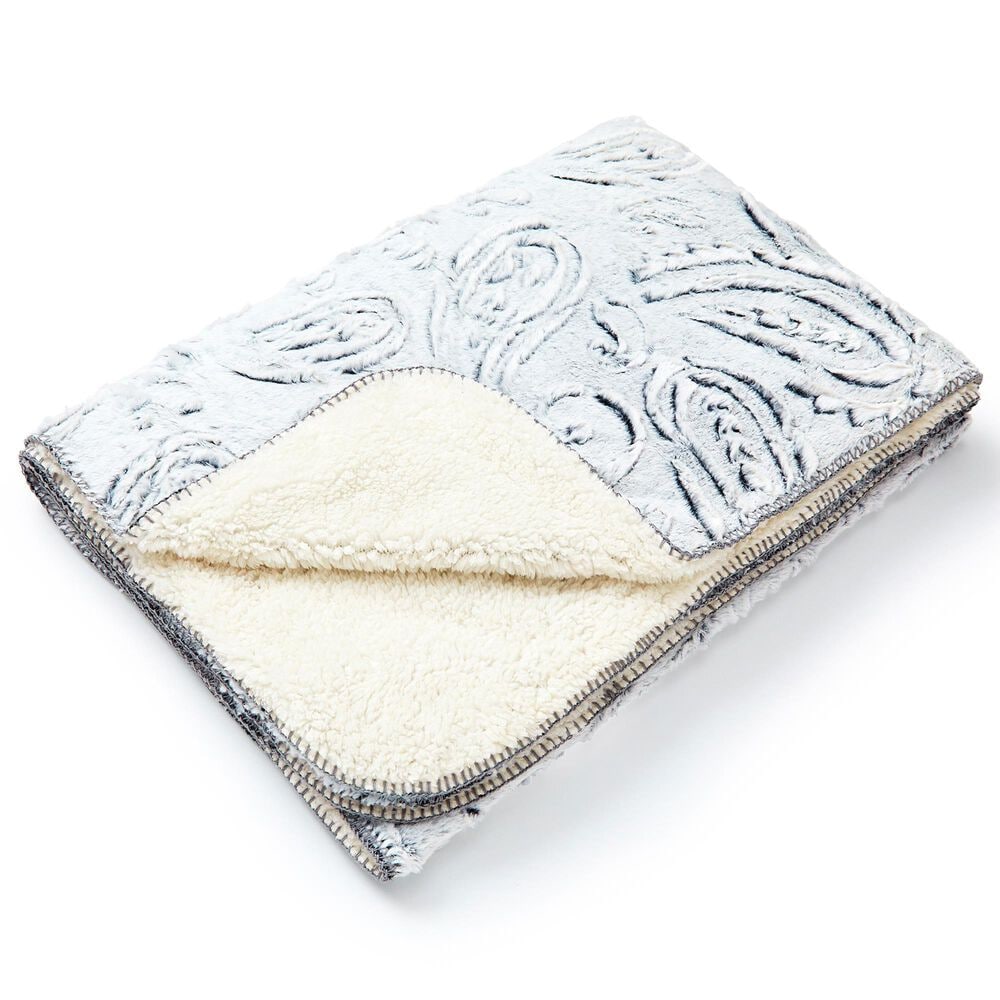 Duke Imports Snow Paisley Plush Throw in White, , large