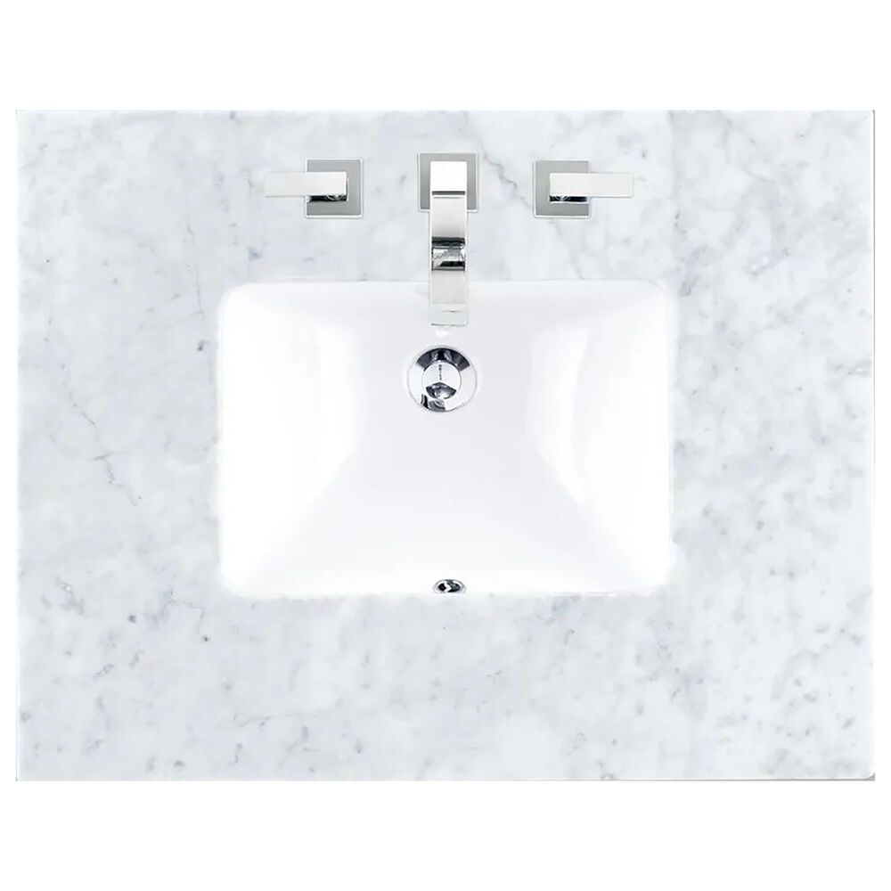 James Martin Vanities Athens 36&quot; Single Bathroom Vanity in Glossy White with 3 cm Carrara White Marble Top and Rectangular Sink, , large