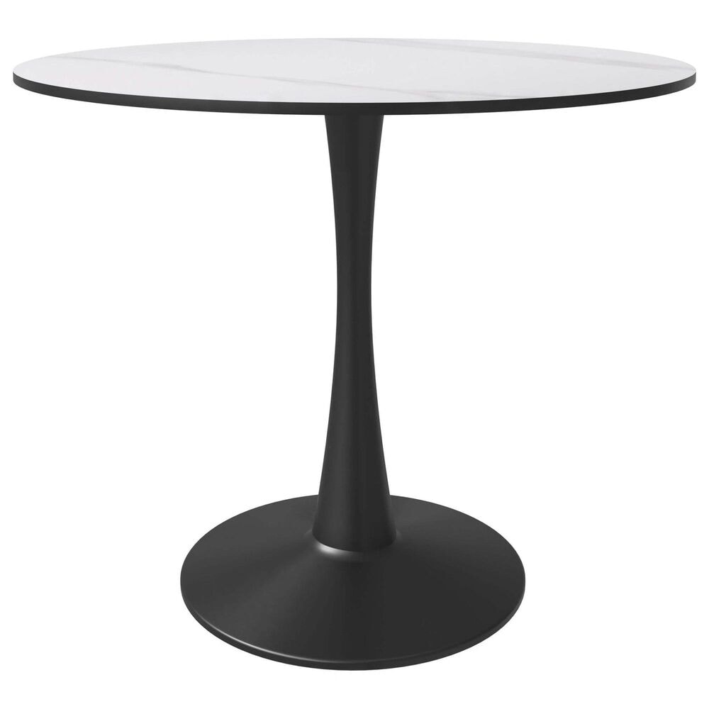 Leisuremod Leisuremod Bristol 35 round dining table Black base with White Sintered stone Top, , large