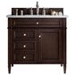 James Martin Vanities Brittany 36" Single Bathroom Vanity in Burnished Mahogany with 3 cm Carrara White Marble Top and Rectangle Sink, , large