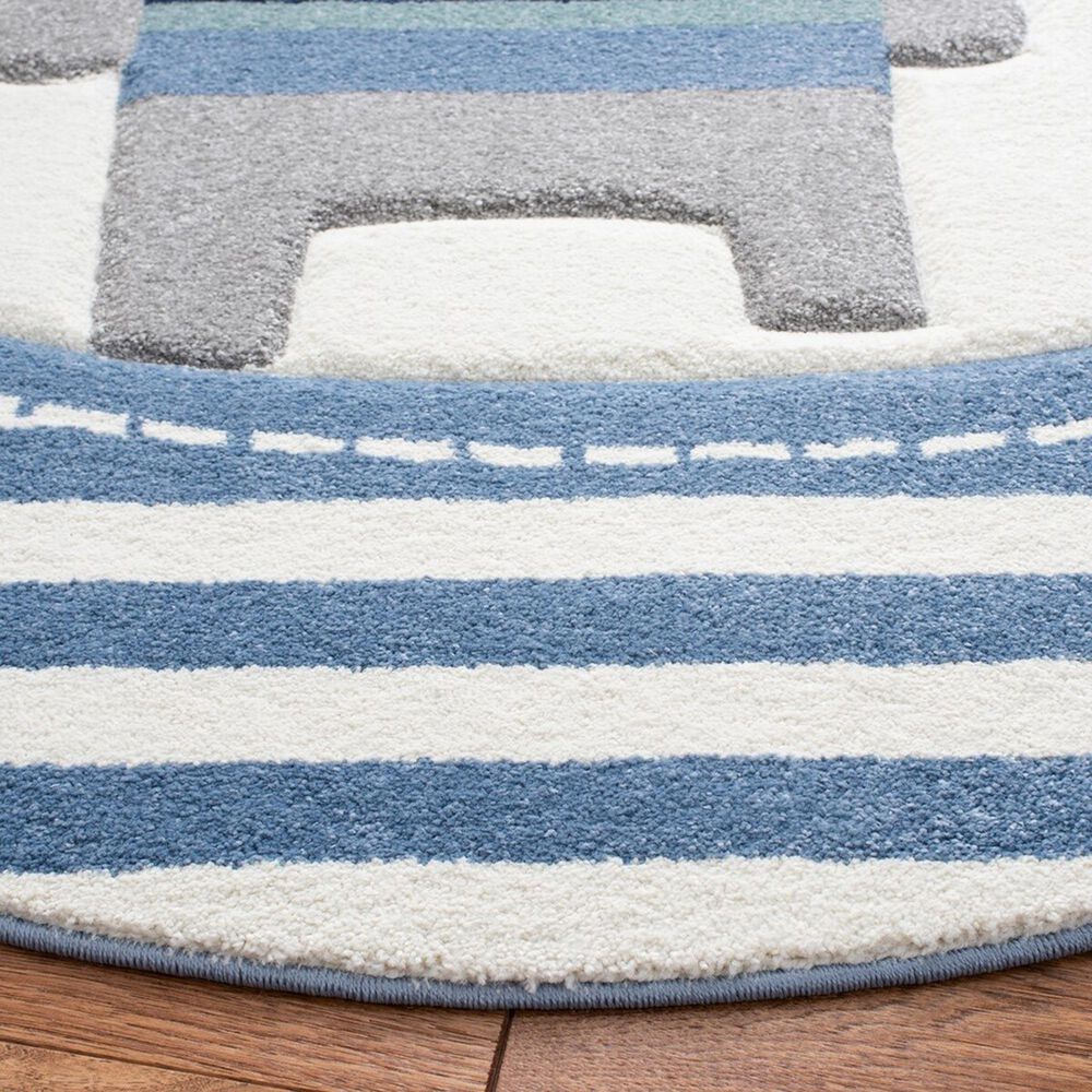 Safavieh Carousel CRK126 5&#39;3&quot; Round Ivory and Blue Kids  Area Rug, , large