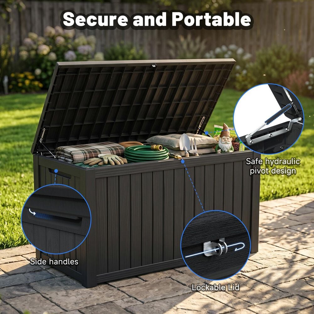 Hearth and Haven 180-Gallon Outdoor Plastic Deck Box in Black, , large