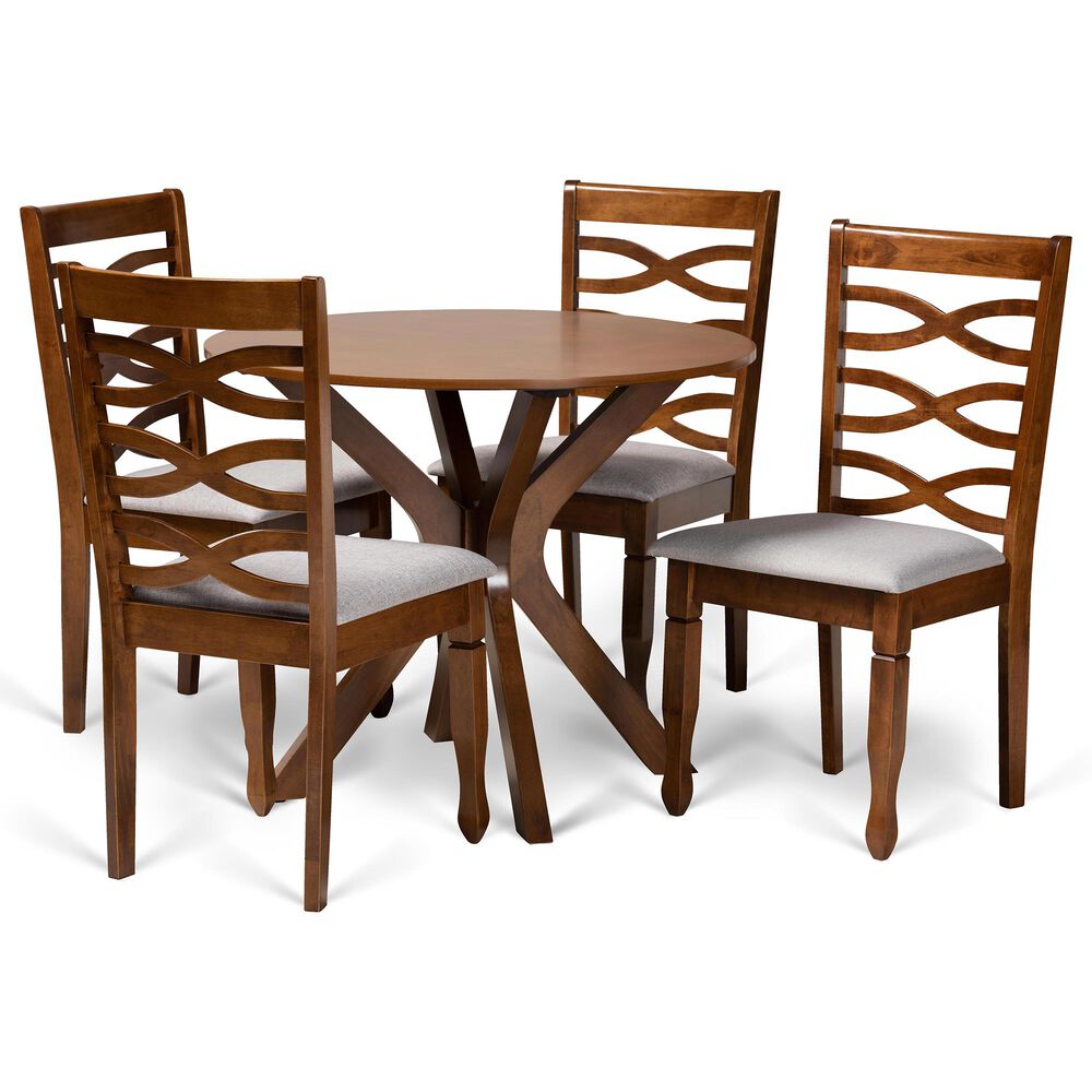 Baxton Studio Mila 5-Piece Dining Set in Grey/Walnut Brown, , large