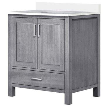 Lexora Home Jacques 30" Single Bathroom Vanity in Distressed Grey with 2 cm White Cultured Marble Top and Rectangular Sink, , large