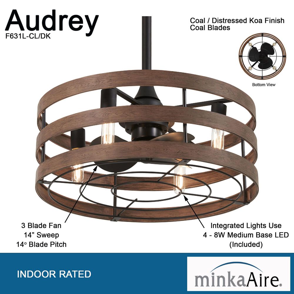 Minka-Aire Audrey 22.5" Ceiling Fan with LED Light in Coal and Distressed Koa, , large