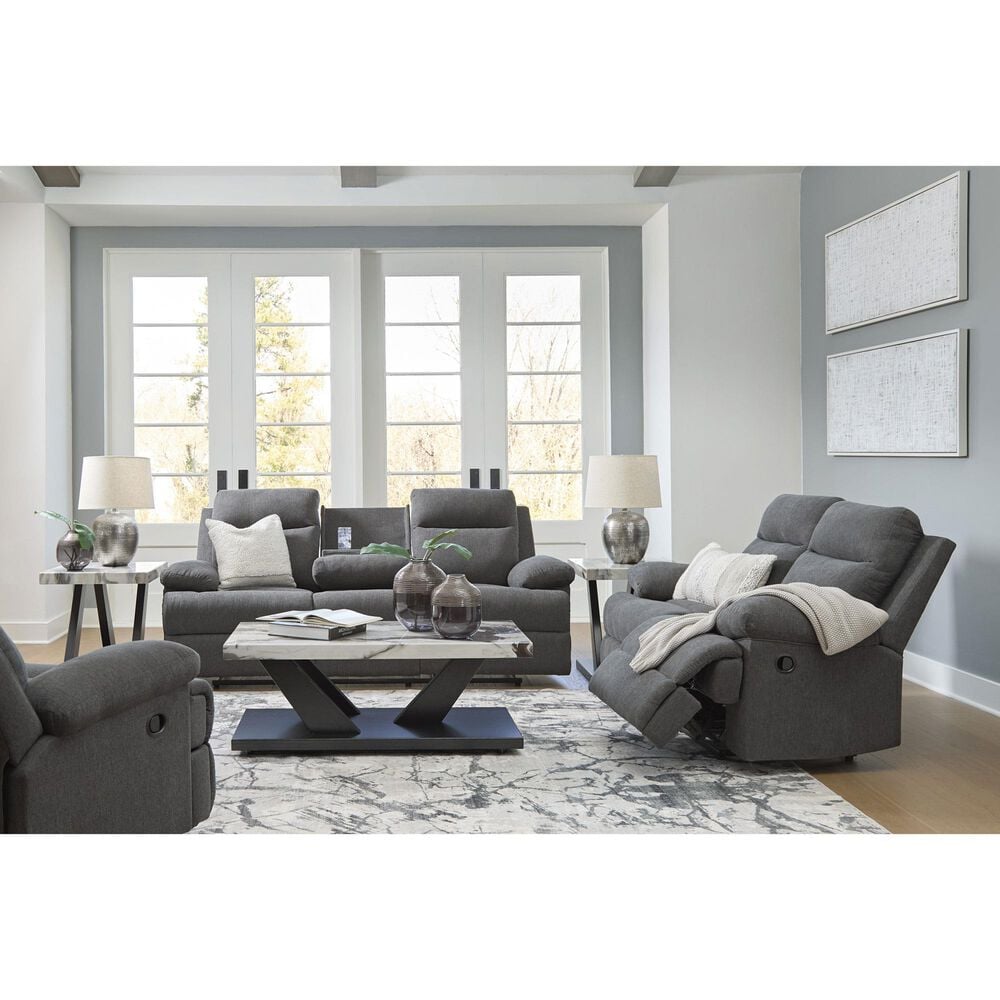 Ashley Side-Swipe Manual Reclining Loveseat in Charcoal, , large