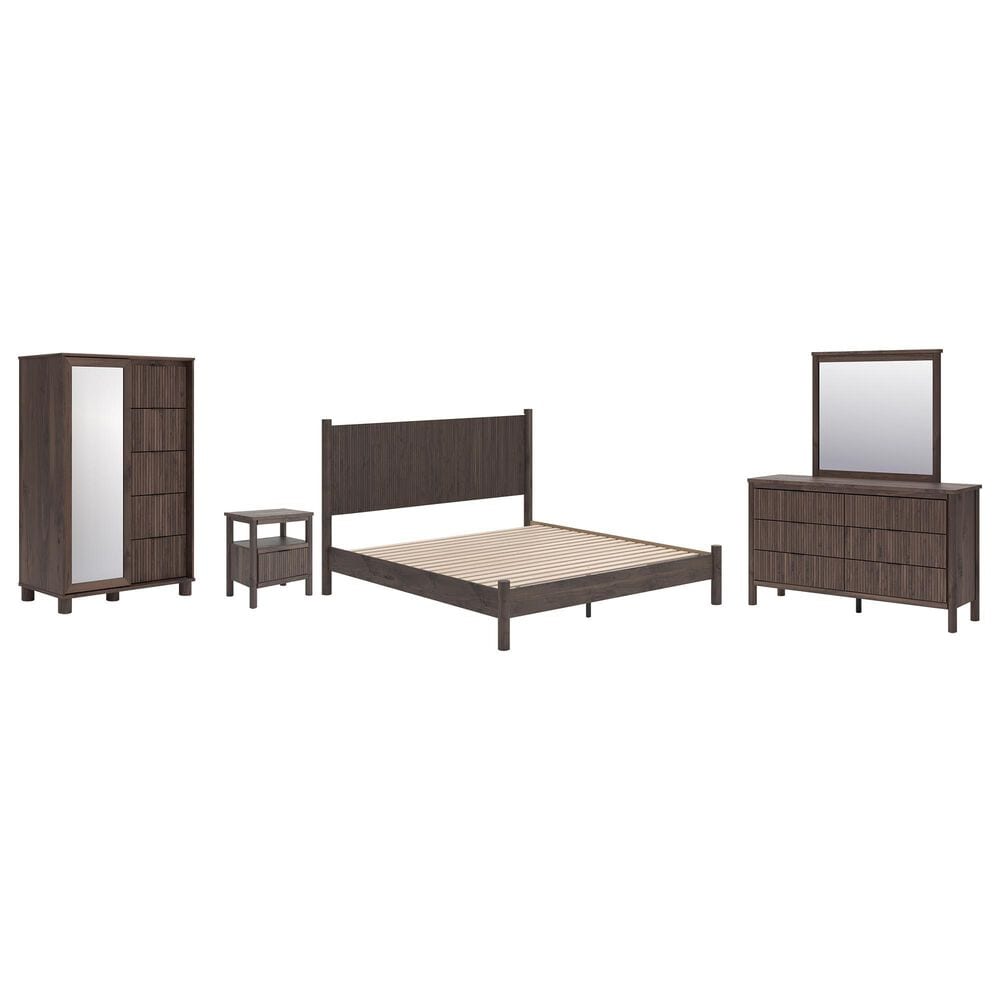 Ashley Pamytta 5-Piece King Panel Platform Bedroom Set in Rich Brown, , large