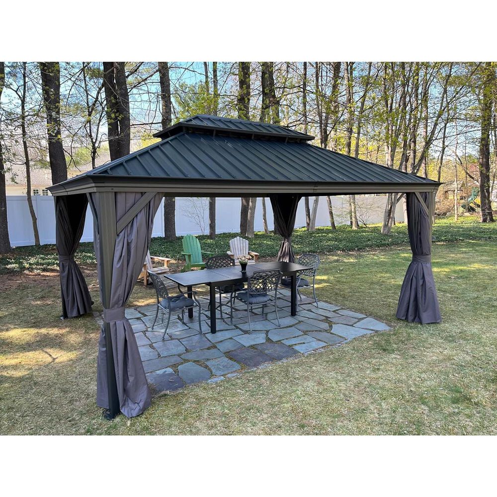 HOMLUX 16-ft x 12-ft Permanent Hardtop Gazebo Gray Gazebo with Hardtop Roof (Screen Included), , large