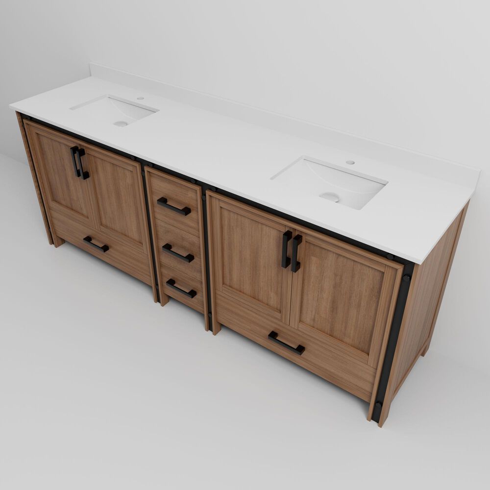 Lexora Home Ziva 84" Double Bathroom Vanity in Rustic Barnwood with 2 cm White Cultured Marble Top and Rectangular Sinks, , large
