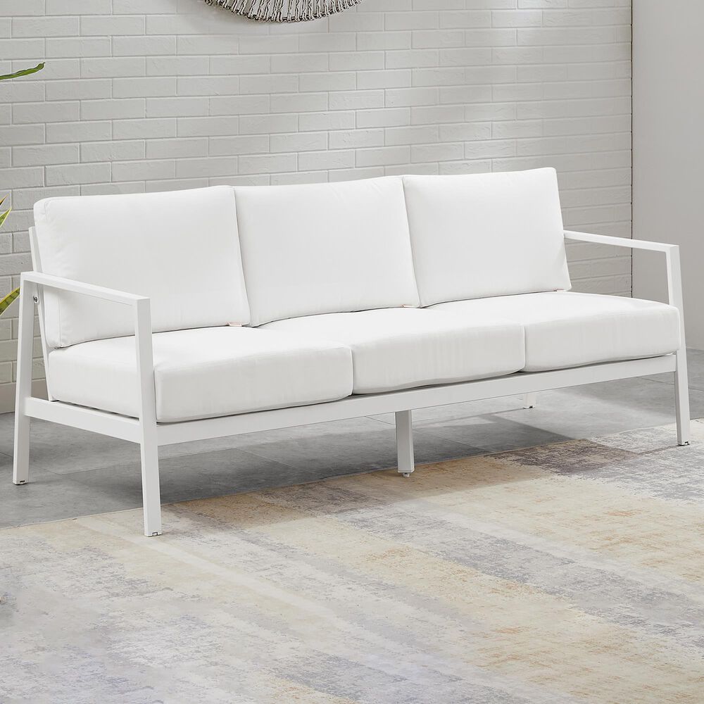 Linon Home Decor Holland Outdoor Sofa with White Cushions in White, , large