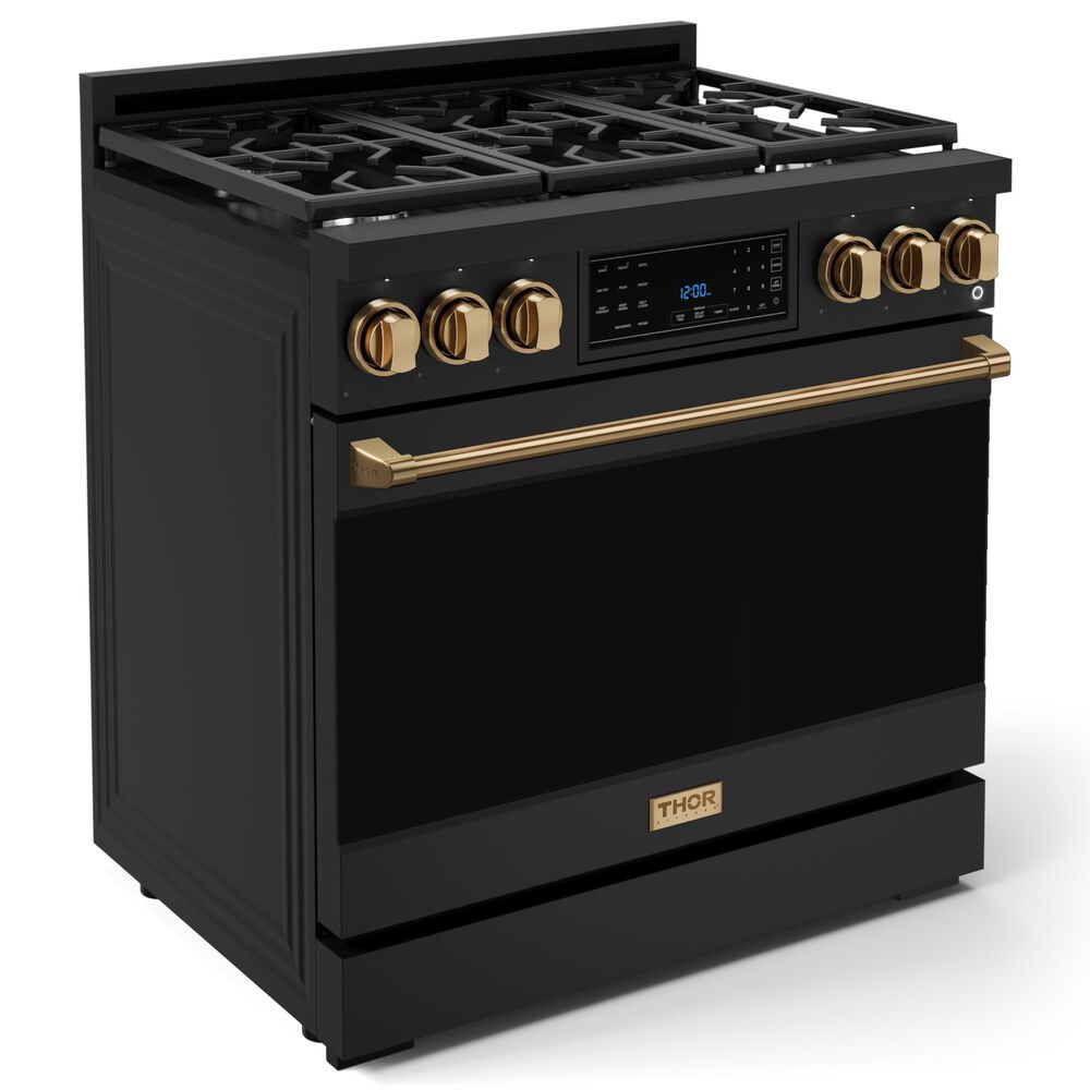 THOR KITCHEN Gordon Ramsay 6 Cu. Ft. 36&quot; Professional Natural Gas Range with Bronze Handle Kit in Black, , large