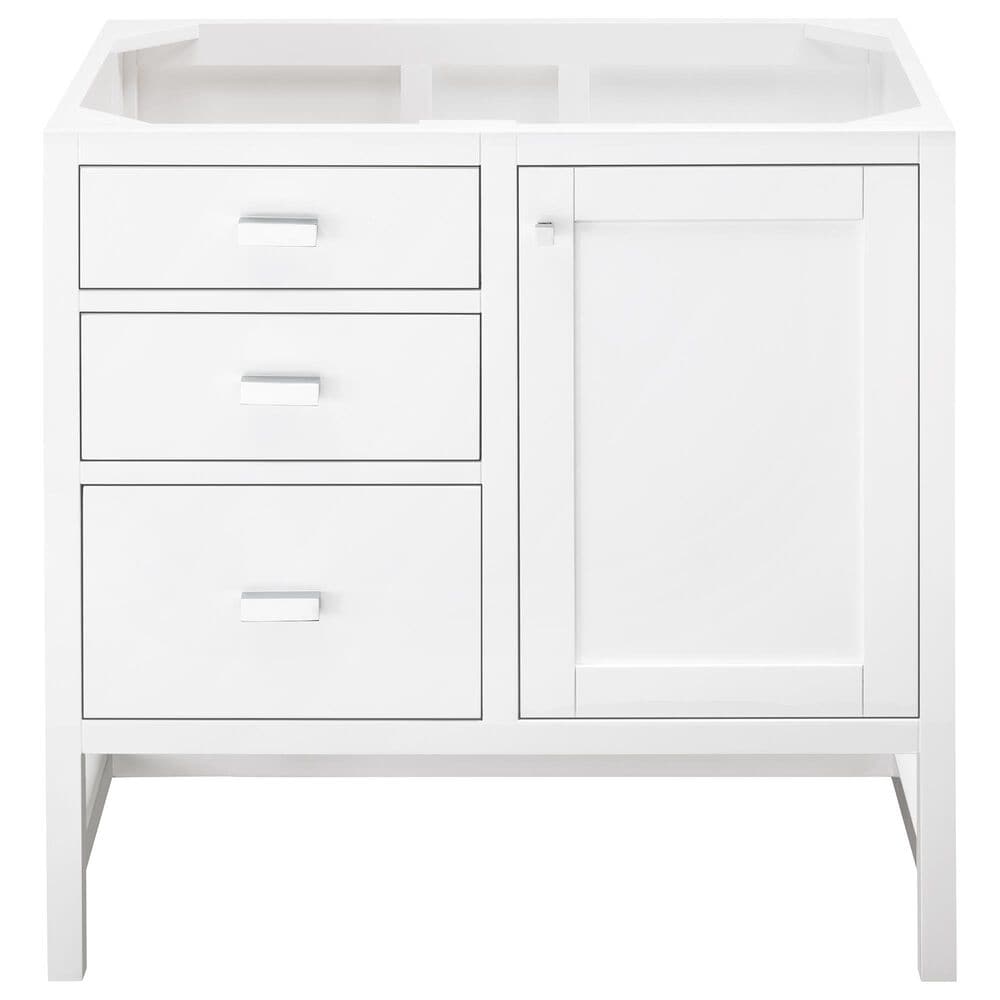 James Martin Vanities Addison 36" Single Bathroom Vanity in Glossy White with 3 cm Victorian Silver Quartz Top and Rectangular Sink, , large