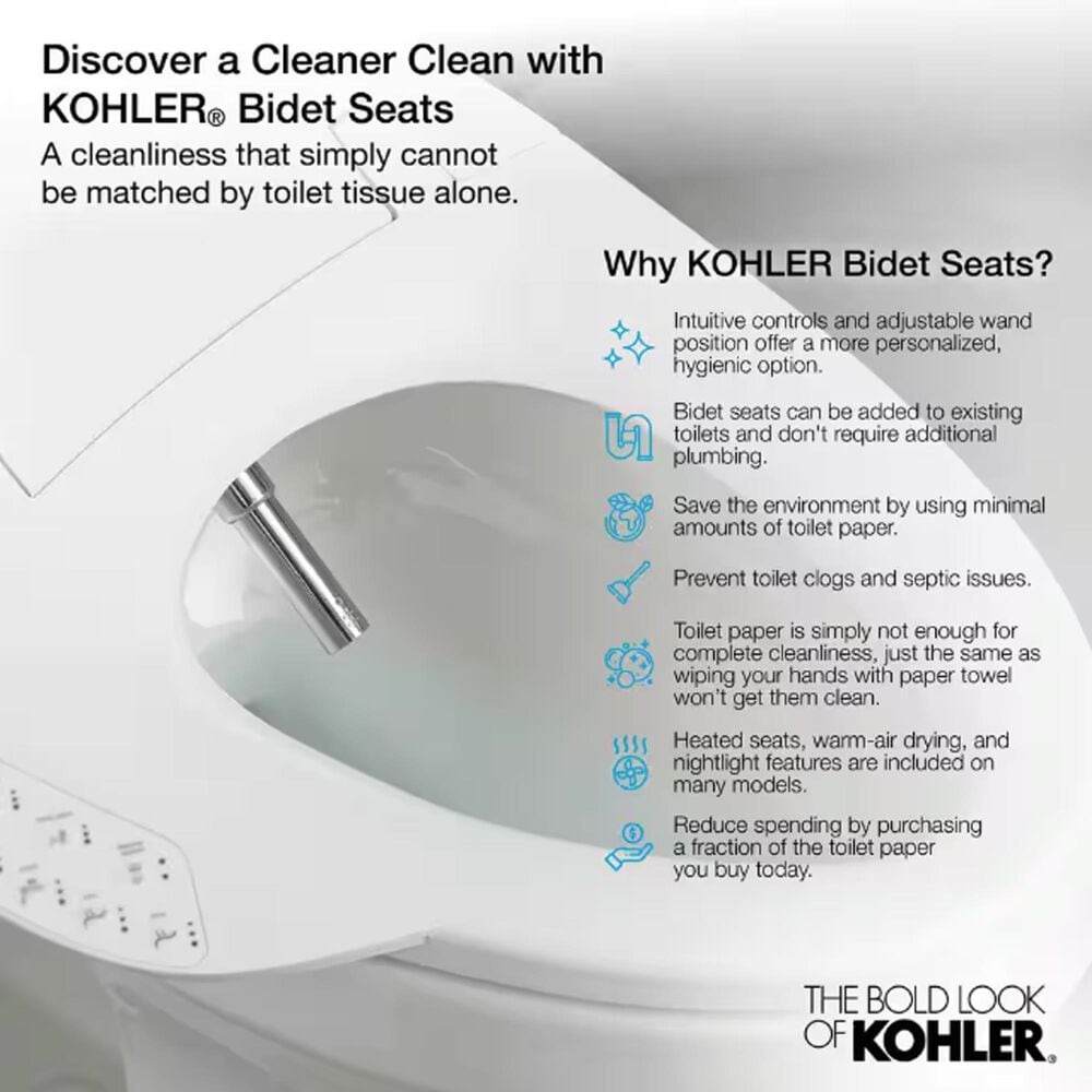 Kohler PureWash E525 Elongated Bidet Toilet Seat in White, , large
