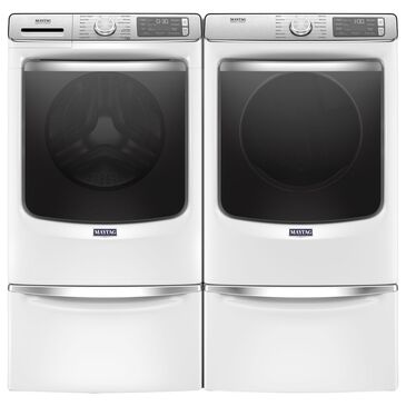 Maytag 5 Cu. Ft. Front Load Washer and 7.3 Cu. Ft. Electric Dryer Laundry Pair with Pedestal in White, , large