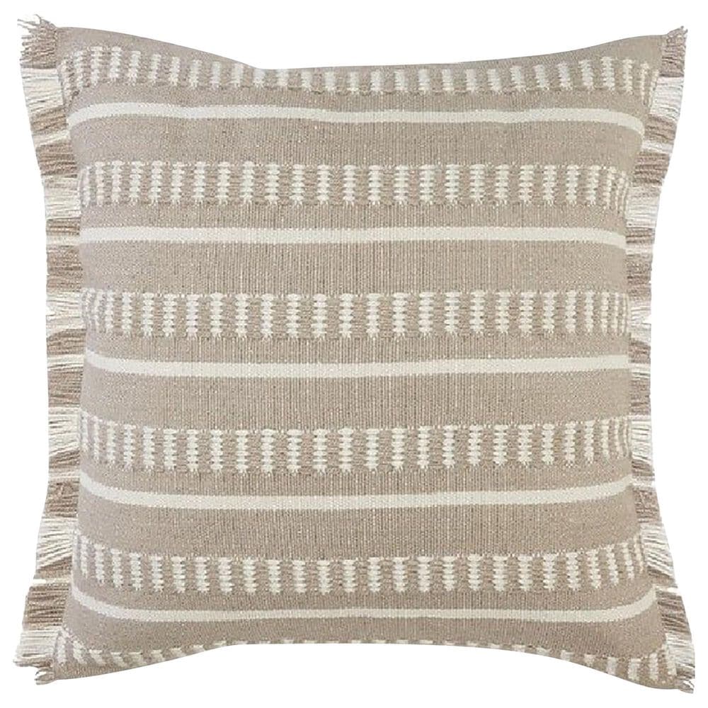 L.R. RESOURCES Dash 24" x 24" Outdoor Pillow in Taupe and White, , large
