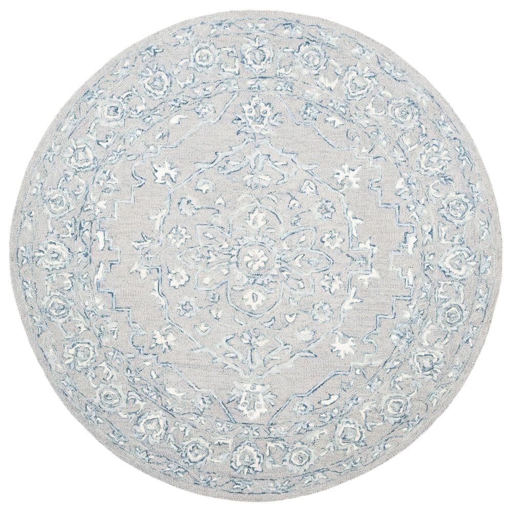 Safavieh Micro-Loop MLP504F 5" Round Light Grey and Ivory Area Rug, , large