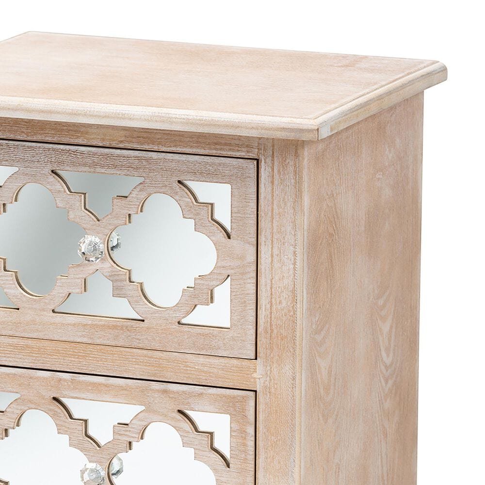 Baxton Studio Celia 2-Drawer Quatrefoil End Table in White Washed Oak, , large