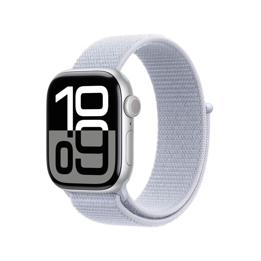 Apple Watch Series 10 GPS + Cellular 42mm Silver Aluminum Case with Blue Cloud Sport Loop, , large