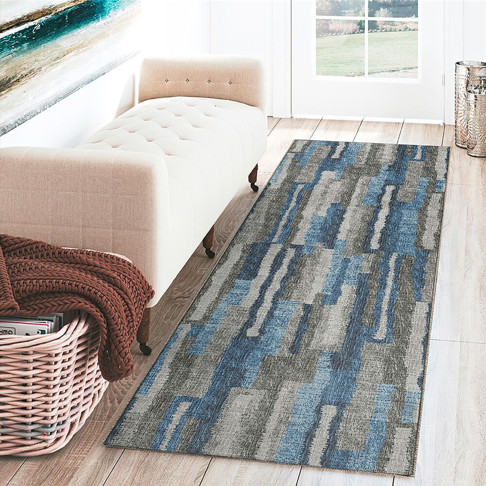 Dalyn Rug Company Brisbane Geometric 2&#39;3&quot; x 7&#39;6&quot; Navy Runner, , large