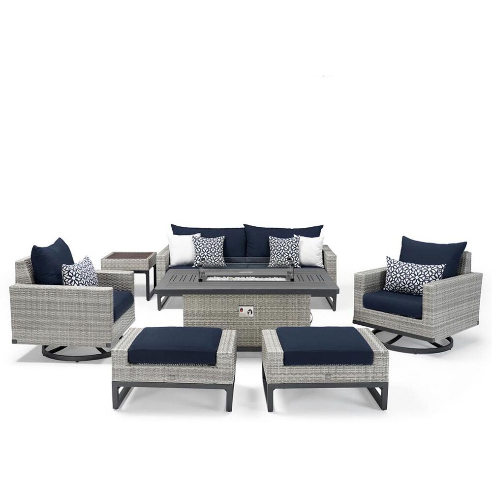 RST Brands Milo 7-Piece Patio Motion Fire Set with Navy Blue Cushion in Gray, , large