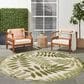 Nourison Aloha ALH18 7"10" Round Ivory and Green Indoor/Outdoor Area Rug, , large